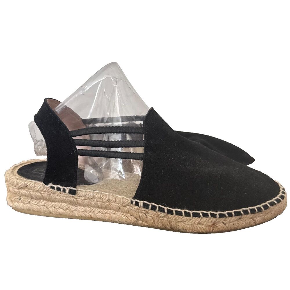 Picon Black Suede Espadrille Flats Women's Size 8 Slingback Comfort Sandals